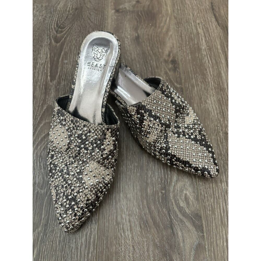 Fashion Beast womens studded snake skin point toe flats shoes 7.5 slip on casual
